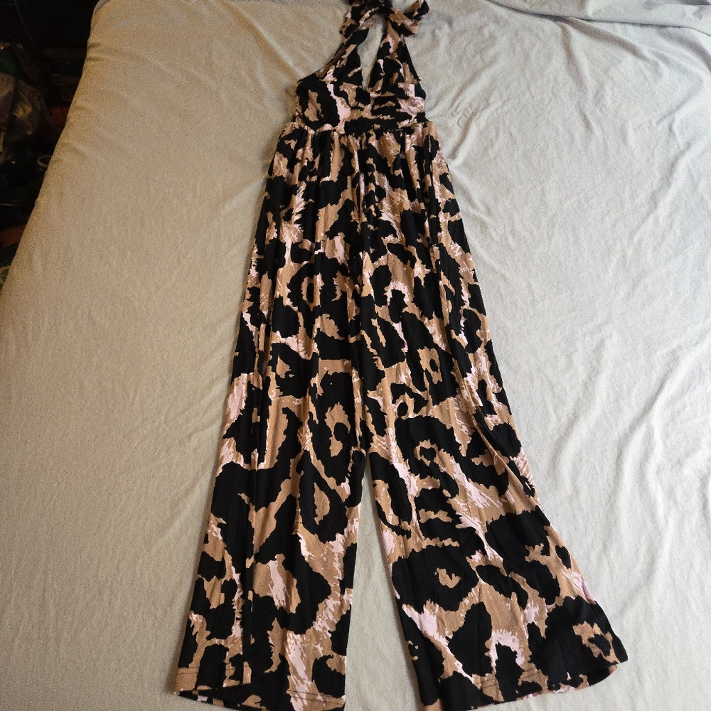 Diane Von Furstenberg x Target Leopard Plunge Halter Neck Wide Leg Jumpsuit - Picture 10 of 11